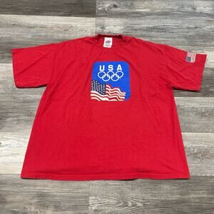 Vintage 90s ‎ USA Team Olympics Flag Rings Red White Men 2XL T-Shirt